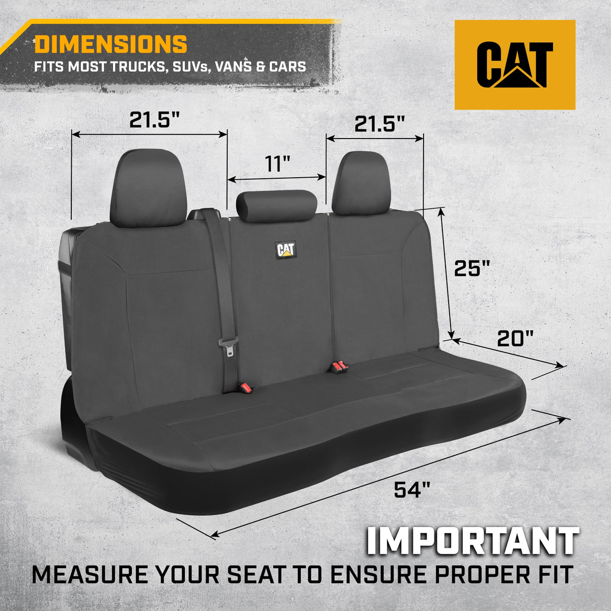 CAT Grauer Rücksitzbezug für LKW, Autos & SUVs - Heavy-Duty Oxford Canvas - 60/40 Split Bench Protector - Langlebiger Rücksitzbezug für Arbeitsfahrzeuge, Haustiere, Reisen - Car & Truck Interior Accessory