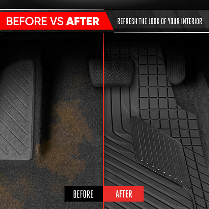 Motor Trend MetallicGuard Car Bodenmatten Volles Set - Langlebige Gummibodenmatten mit schwarzem Metallic Ferse Pad, Allwetter-Innenschutz für Vorder- und Rückseite mit rutschfester Rückseite