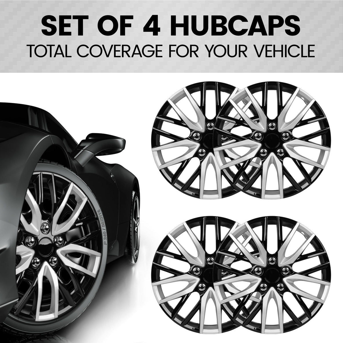 BDK 4-Pack Premium Zwei-Tone 16' Universal Fit Hubcap Abdeckungen für Räder und Felgen (Multi-Speichen) - Ersatz, Snap On, OEM-Stil
