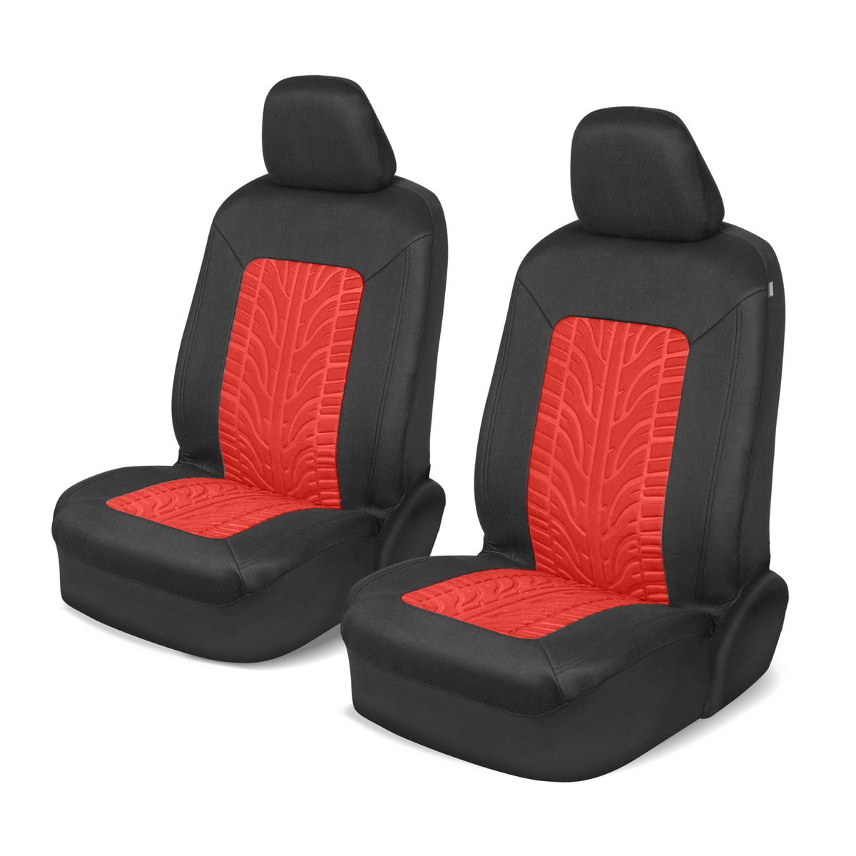 Motor Trend GrandPrix Sitzbezüge für Autos, 2-Pack Black & Red Reifen Lauffläche geprägte Autositzbezüge für Vordersitze, Automotive Interior Abdeckungen für Auto LKW Van SUV