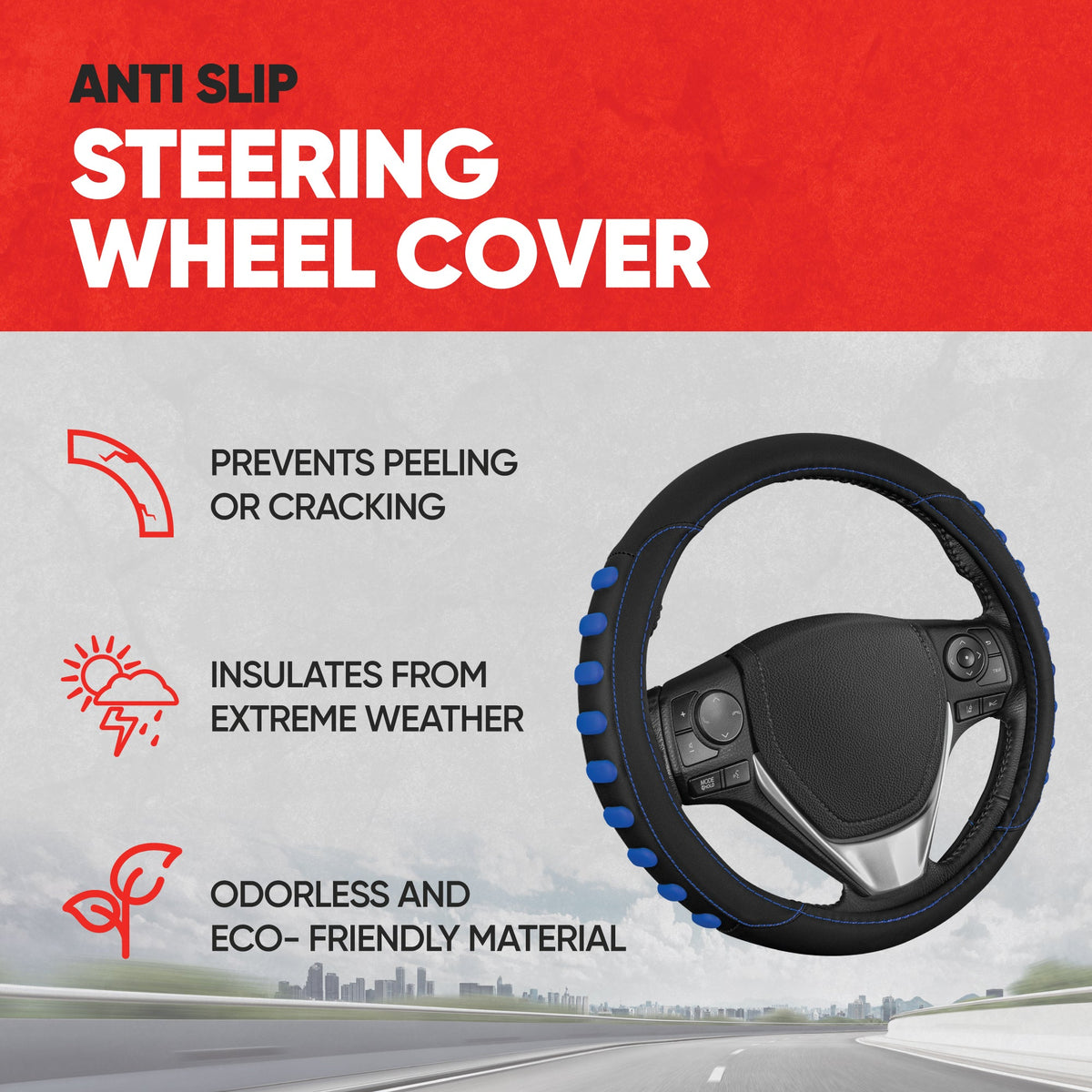MotorTrend FlexGrip Lenkradabdeckung mit erhöhten Bump Grips (Fits 14.5' - 15.5')