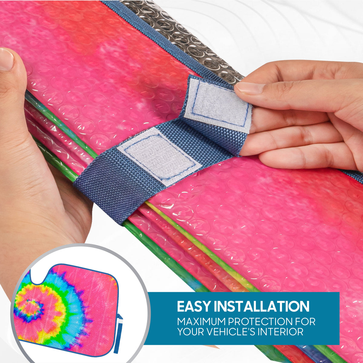 BDK Rainbow Tie-Dye Front Windschutzscheibe Sonnenschirm (58' x 27')