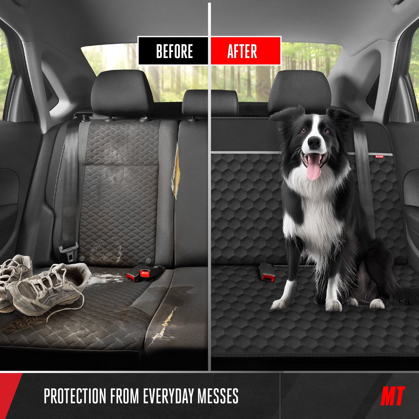 Motor Trend Dog Car Seat Cover für den Rücksitz - Wasserdichte, rutschfeste kratzfeste Rücksitz-Haustierbezug für Hunde - Universal Fit Dog Zubehör für Autos, LKW, SUV & Vans - Schwarz
