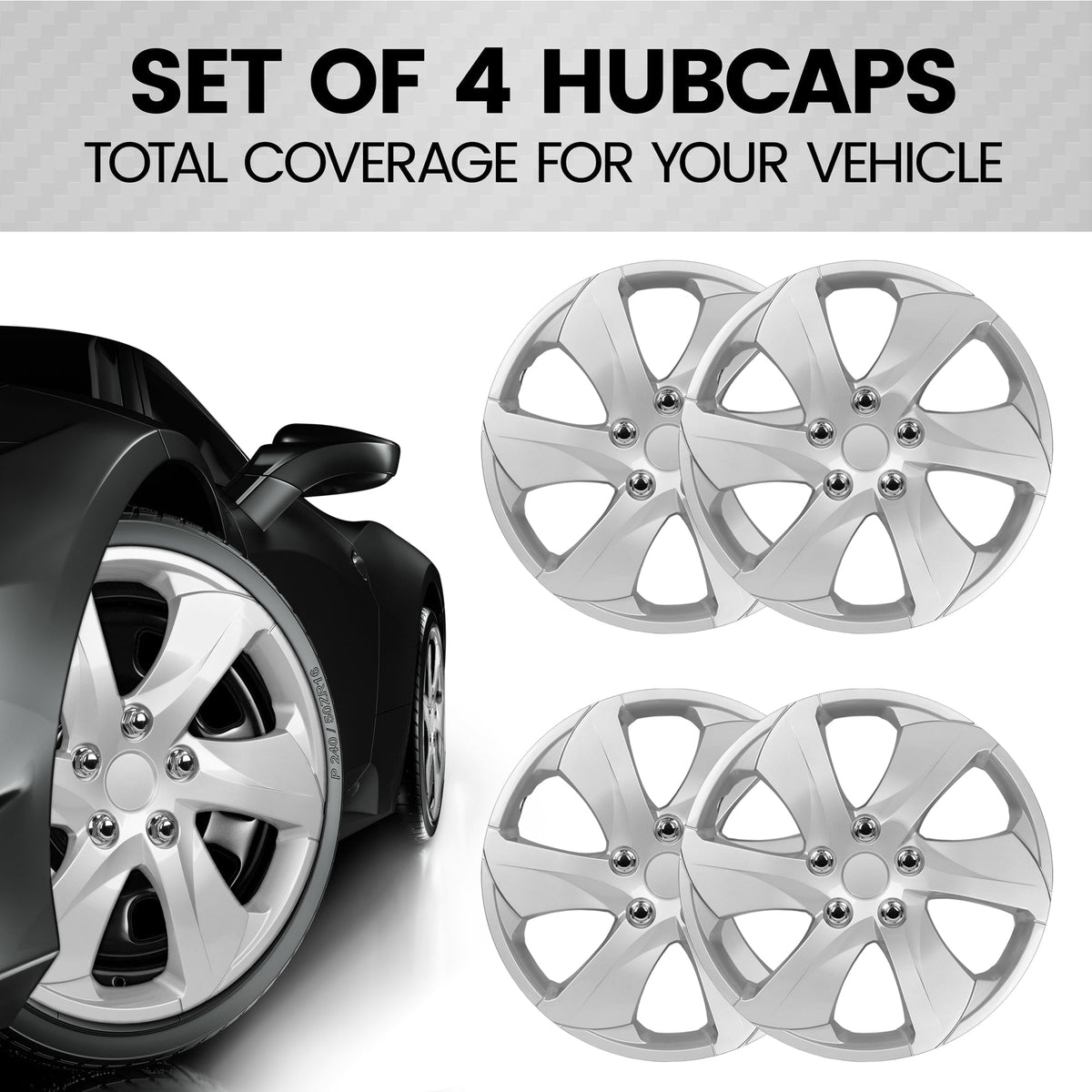 BDK 4-Pack Premium 16' Universal Fit Hubcap Abdeckungen für Räder und Felgen (6 Speichen) - Ersatz, Snap On, OEM Style