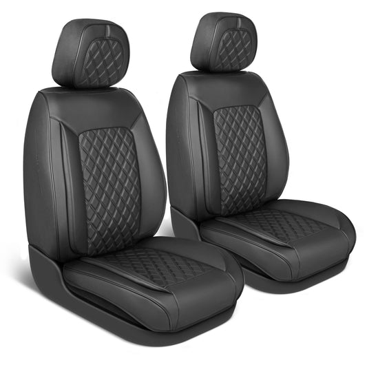 MotorBox Elite Edition Faux Ledersitz Abdeckungen für Autos, LKW und SUV - 2 schwarze Autositz Abdeckungen für Vordersitze - Universal Fit Car Zubehör Automotive Interior Cover Protector für die meisten Fahrzeuge