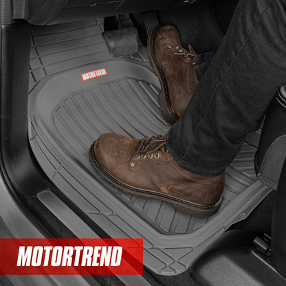 MotorTrend 3-Stück FlexTough Plus Deep Dish Line Rillen Vorderbodenmatten und Hinterbodenmatte - Heavy Duty, All Weather, Trimmen Sie, um zu passen