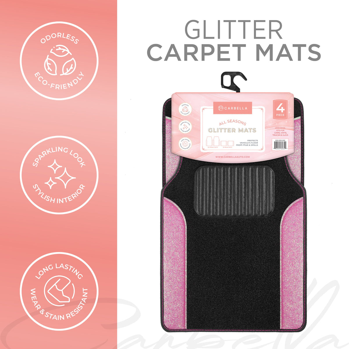 Carbella 4-Piece Sparkle Glitter Vorderbodenmatten und Hinterbodenmatten