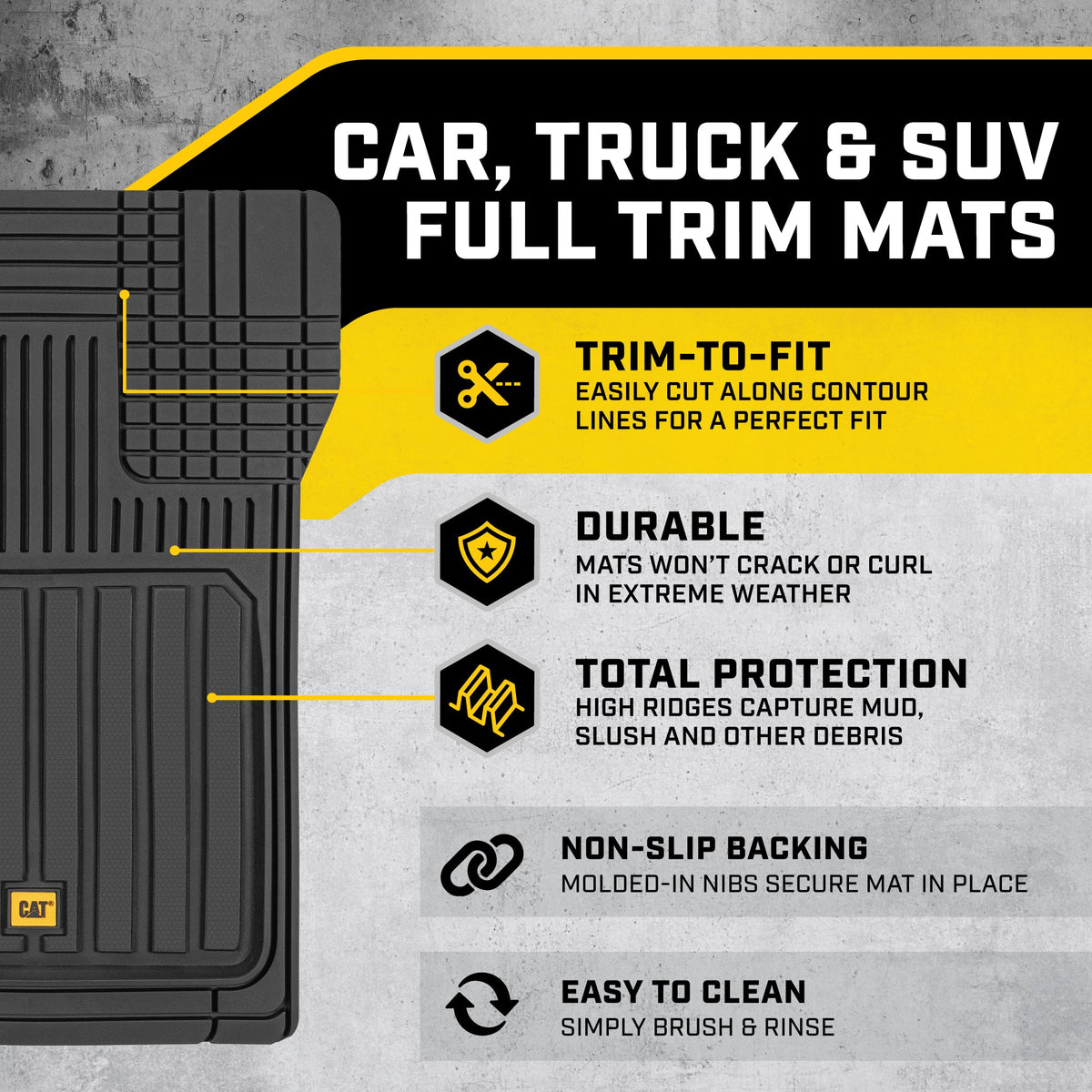 CAT 3-Stück ToughLiner Vorderbodenmatten und Hinterbodenmatten - Heavy Duty, All Weather, Trimmen, um zu passen