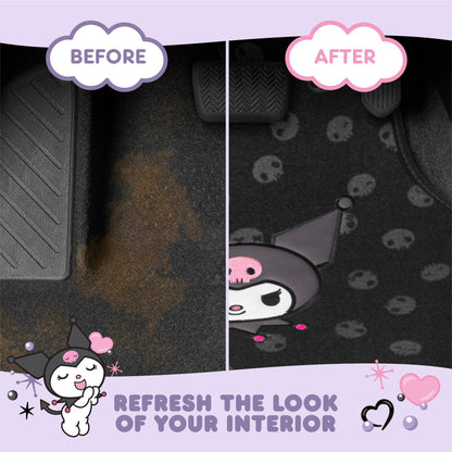 Kuromi Carpet Car Bodenmatten - Universal Fit für Autos, SUVs & Trucks - Schwarz mit Kuromi Print & Purple, Pink Accents - Front & Rear Set, 4 Stück