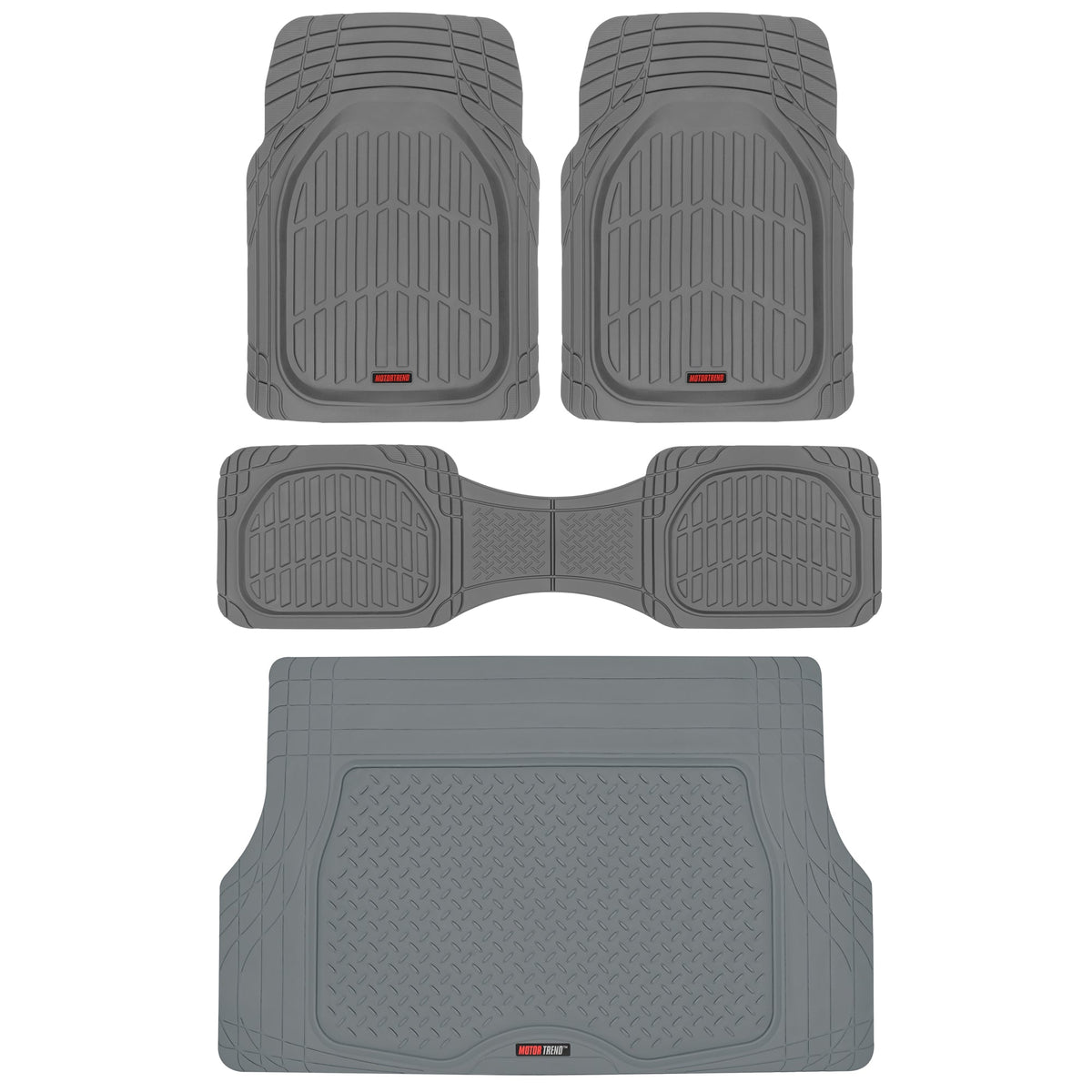 MotorTrend 4-Stück FlexTough Deep Dish Vorderbodenmatten, Hinterbodenmatte und Trunk / Cargo Mat - Heavy Duty, All Weather, Trim to Fit