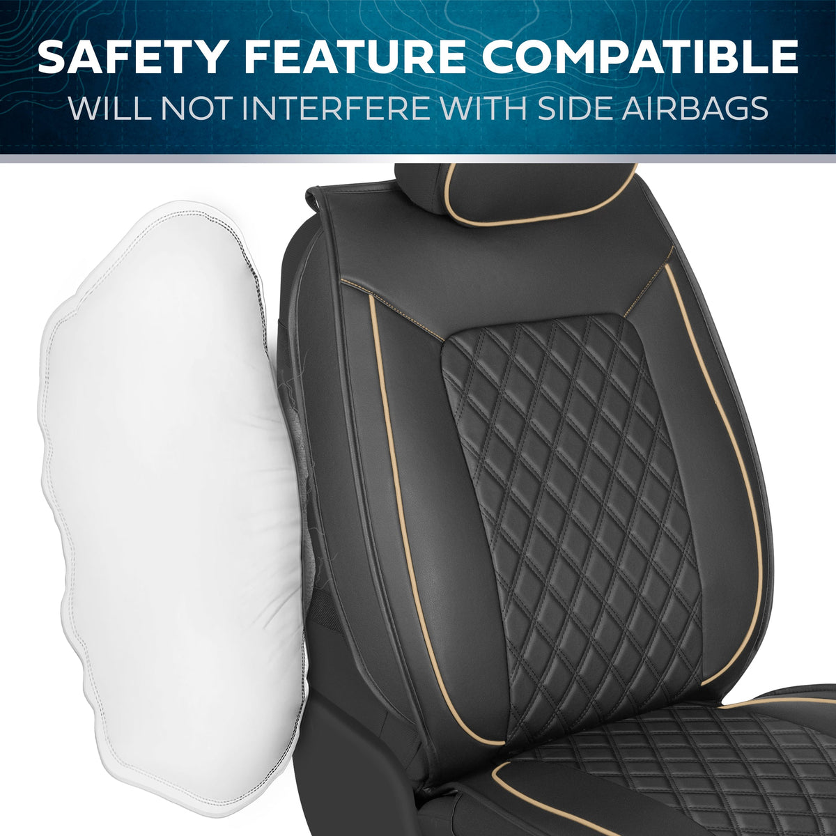 MotorBox 2-Pack Prestige Edition Premium Faux Leather Diamond Stitched Cushion Vordersitzbezüge