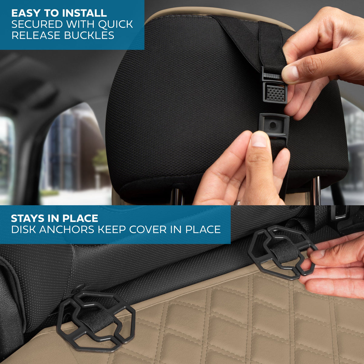 MotorBox Premium Napa Lederrücksitz Abdeckung - Semi Universal Fit für die meisten Autos, LKW & SUV - Beige Rücksitz Protector - Anti-Rutsch, langlebige Bench Abdeckung - Einfache Installation, Luxus Auto Interior Upgrade