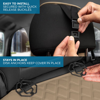 MotorBox Premium Napa Lederrücksitz Abdeckung - Semi Universal Fit für die meisten Autos, LKW & SUV - Beige Rücksitz Protector - Anti-Rutsch, langlebige Bench Abdeckung - Einfache Installation, Luxus Auto Interior Upgrade
