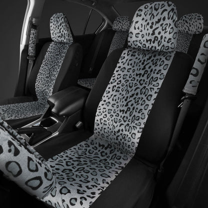 BDK 12-Piece Silver Leopard Vordersitzbezüge, Rücksitzbezüge, Sitzgurtpads und Lenkradbezüge (Fits 14.5' - 15.5')