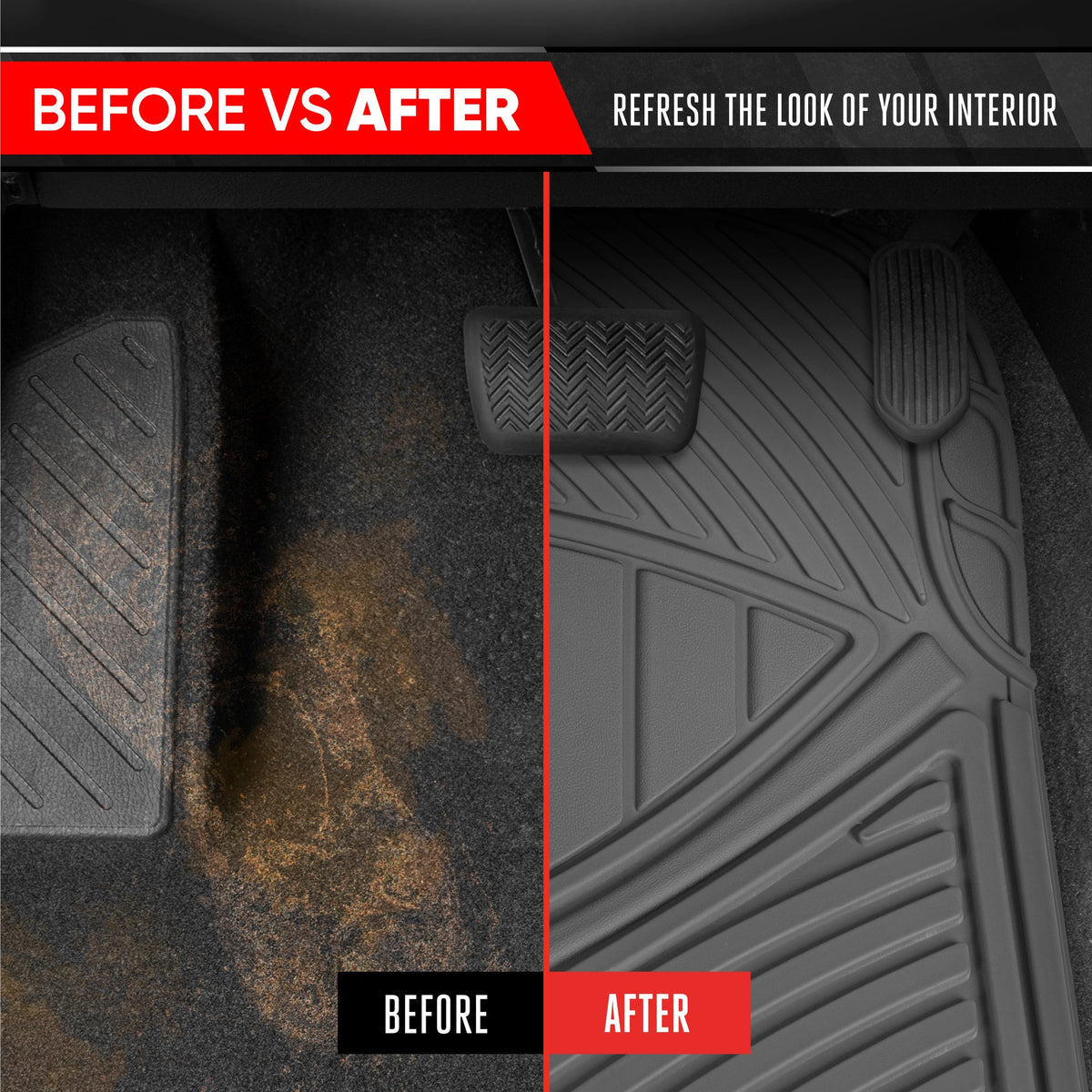 MotorTrend 4-Piece FlexTough Performance Deep Channel Front Floor Mat, Rear Floor Mat und Trunk / Cargo Mat - Heavy Duty, All Weather, Trim to Fit