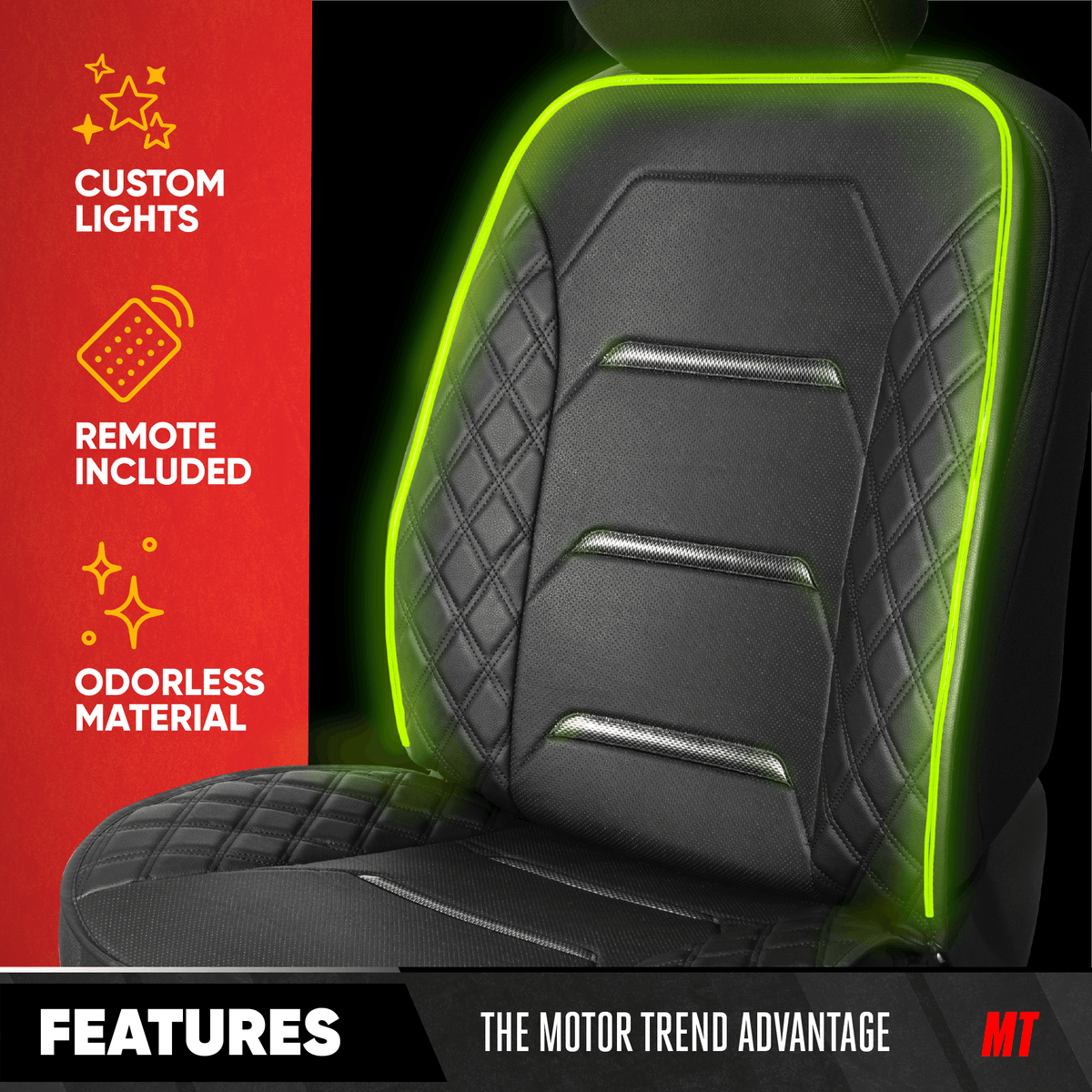 MotorTrend 2-Piece LED-Vordersitzbezug - 16 Farben & 4 Lichtmodi