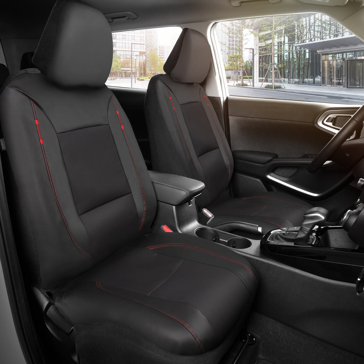 Motor Trend Hex Lederette Sitzbezüge - Universal Fit Front Seat Protector für Autos, LKW, SUVs - Premium Interior Protection, Einfach zu installierendes Auto Upgrade, Black & Red Car Seat Cover