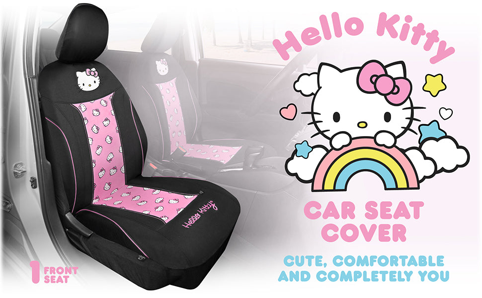 Hello Kitty Car Seat Cover - Niedliche und langlebige Pink Vordersitzbezug, Adorable Hello Kitty Design, Komfortable und lang anhaltende Polyester, Autozubehör Geschenk Hello Kitty Zubehör 1pc Schwarz / Pink