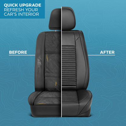 MotorBox Elite Edition Faux Leder & All Weather Wicker Sitzbezüge für Autos, LKW & SUV - 2 Black Car Seat Abdeckungen für Vordersitze - Universal Fit Car Zubehör Automotive Interior Protector