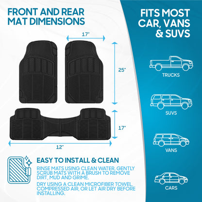 BDK 3-Piece Square Heel Pads Vorderbodenmatten und Hinterbodenmatten - Heavy Duty, All Weather, Trimmen Sie, um zu passen