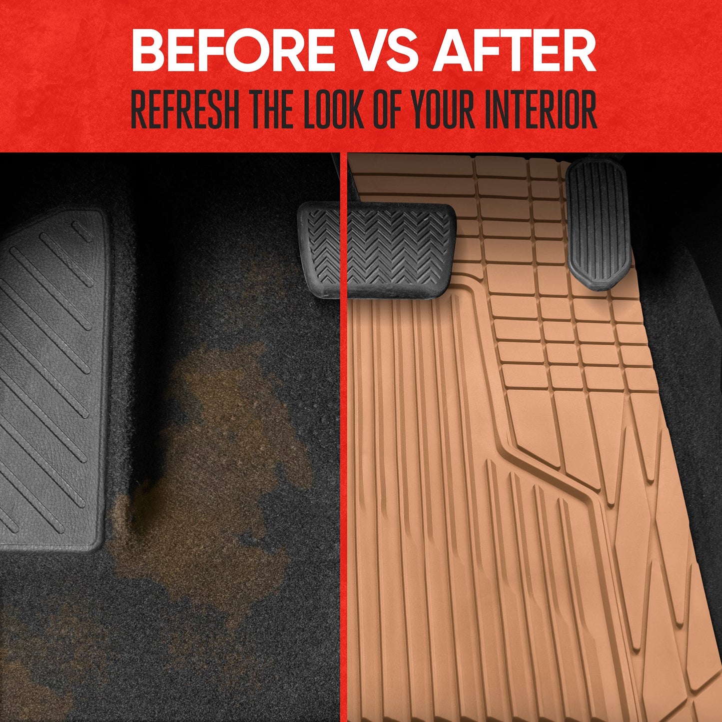 MotorTrend 3-Piece Raised Ridge Multi-Channel Front Floor Matts und Rear Floor Mat - Heavy Duty, All Weather, Trim to Fit