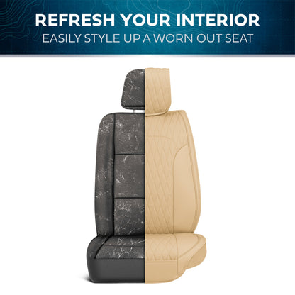 Car Seat Covers - DiamondLux Edition Premium Faux Leather Seat Protectors - Doppelkreuz-Nähte gepolsterte Automobilzubehör für LKW, SUVs, Autos - Front Seat Set
