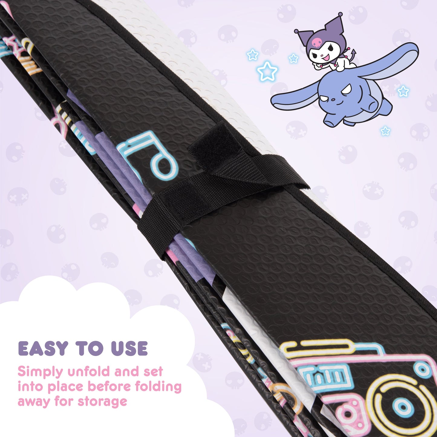 Carbella Sanrio Kuromi Neon Party Front Windschutzscheibe Sonnenschirm (58' x 28')