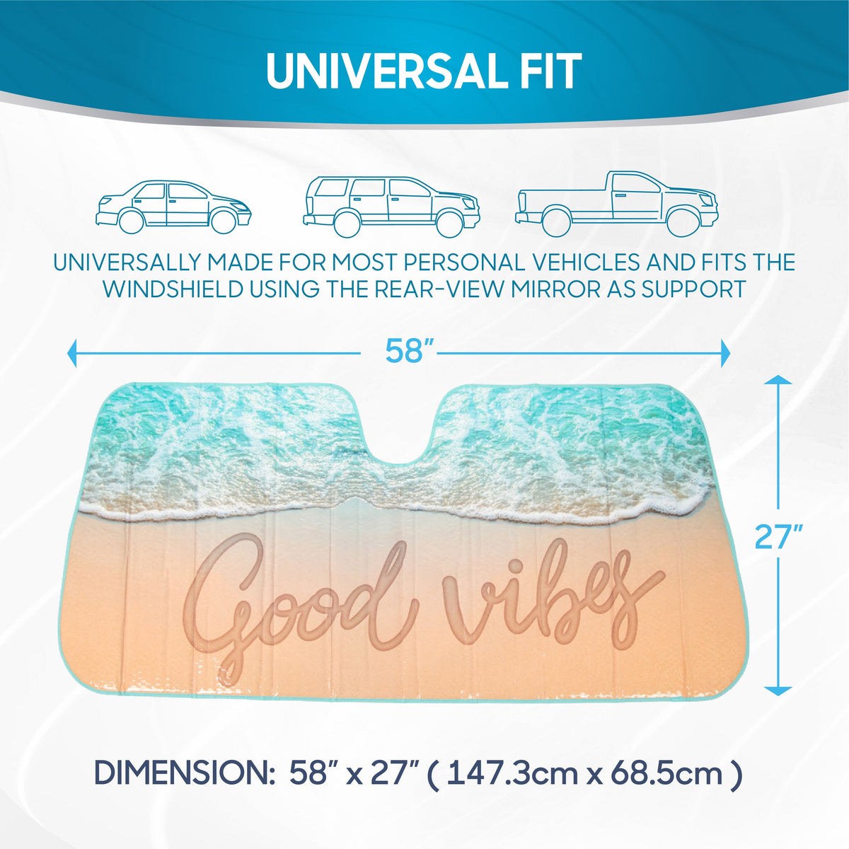 BDK Good Vibes Beach Front Windschutzscheibe Sonnenschirm (58' x 27')