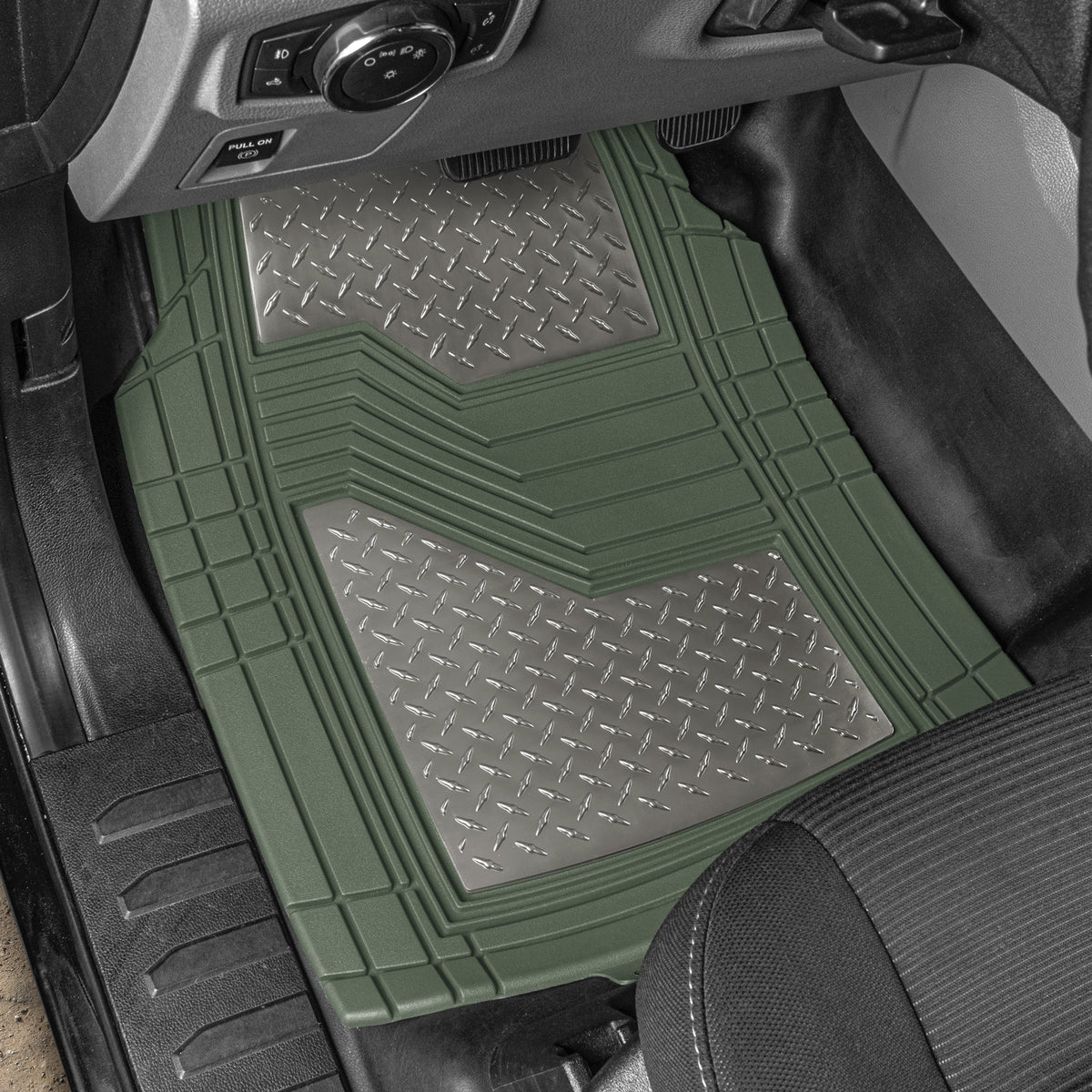 CAT 4-Stück Zwei-Tone Metallic-Look Front Floor Matts und Hintere Bodenmatten - Heavy Duty, All Weather, Trimm to Fit