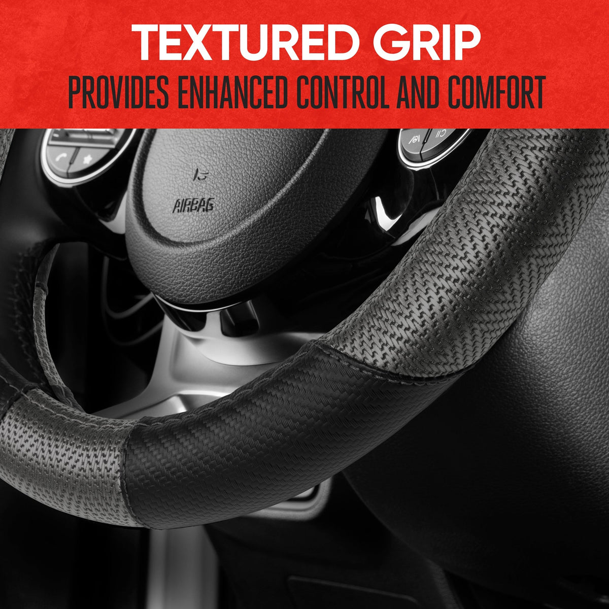 MotorTrend GripTech Perforiertes Muster Sport Grip Lenkrad Abdeckung (Fits 14.5' - 15.5')
