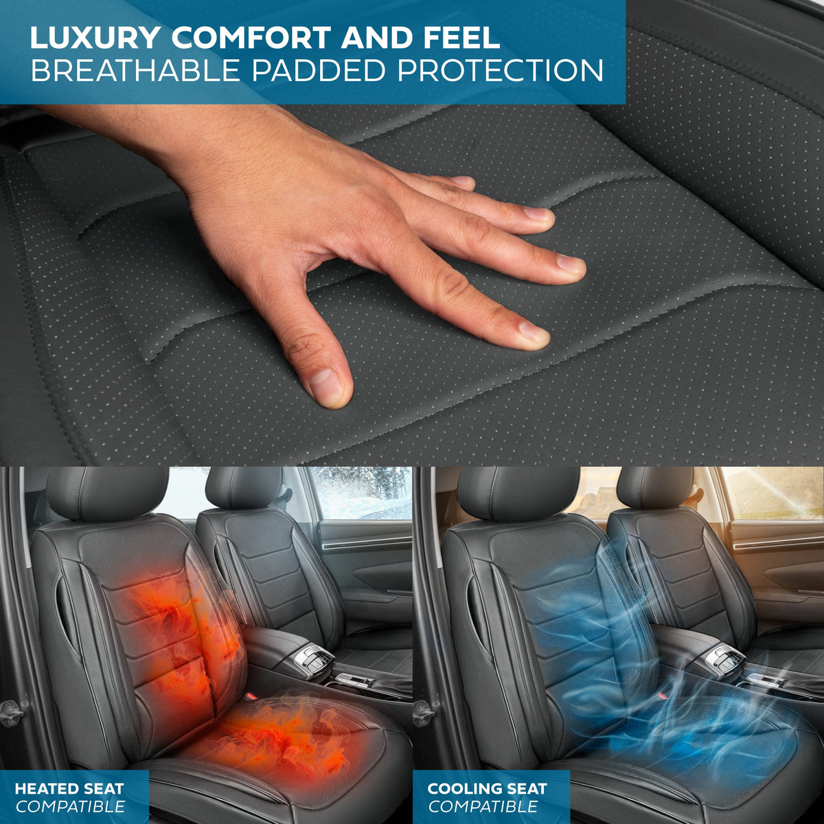 MotorBox Elite Edition Faux Ledersitz Abdeckungen für Autos, LKW und SUV - 2 graue Autositz Abdeckungen für Vordersitze - Universal Fit Car Zubehör Automotive Interior Cover Protector für die meisten Fahrzeuge