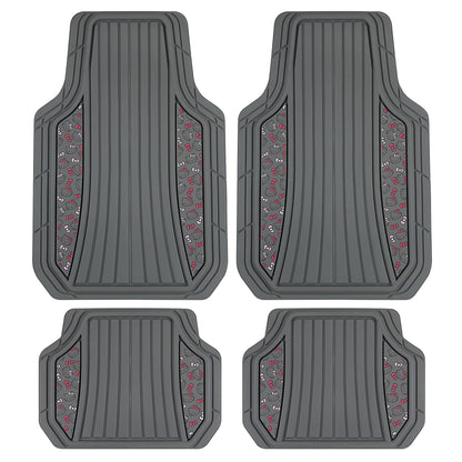 Hello Kitty Car Matts 4pc Bodenmatten für Autos LKWs SUVs Kawaii Autobodenmatten für Damen Männer Zubehör Gummi Heavy Duty Niedlich niedlich, immer vorne hinten Hallo Kitty Car Zubehör Classic Gray mit rosa Bögen
