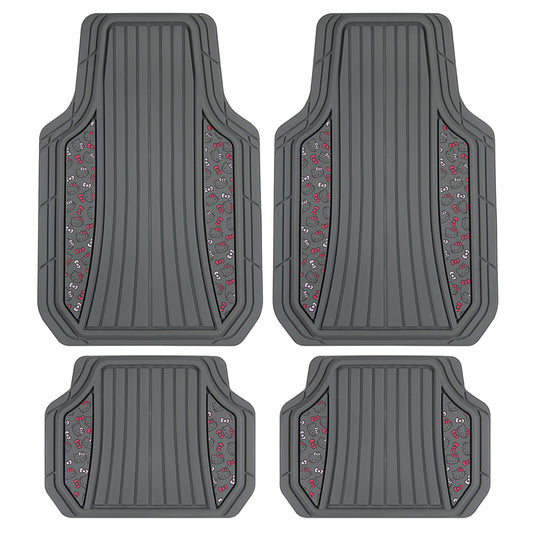 Hello Kitty Car Matts 4pc Bodenmatten für Autos LKWs SUVs Kawaii Autobodenmatten für Damen Männer Zubehör Gummi Heavy Duty Niedlich niedlich, immer vorne hinten Hallo Kitty Car Zubehör Classic Gray mit rosa Bögen