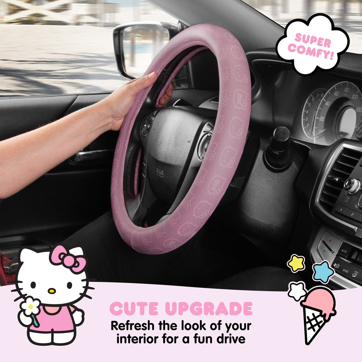 Carbella Sanrio Hello Kitty Pink Lenkrad Abdeckung (Fits 14.5' - 15')