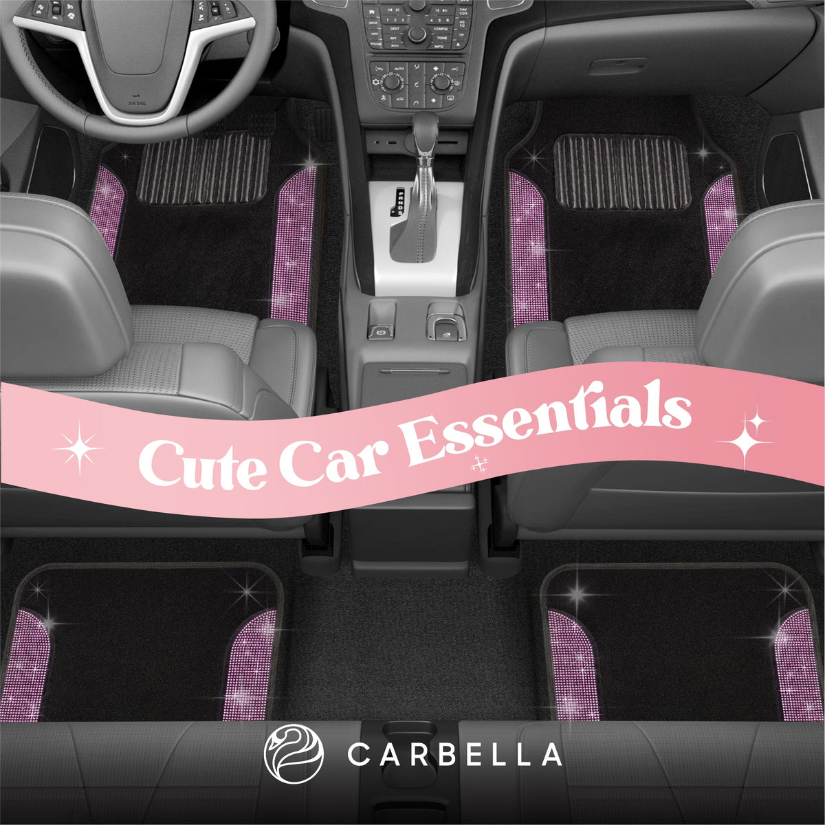 Carbella 4-Piece Diamond Bling Vorderbodenmatten und Hinterbodenmatten - Light Pink