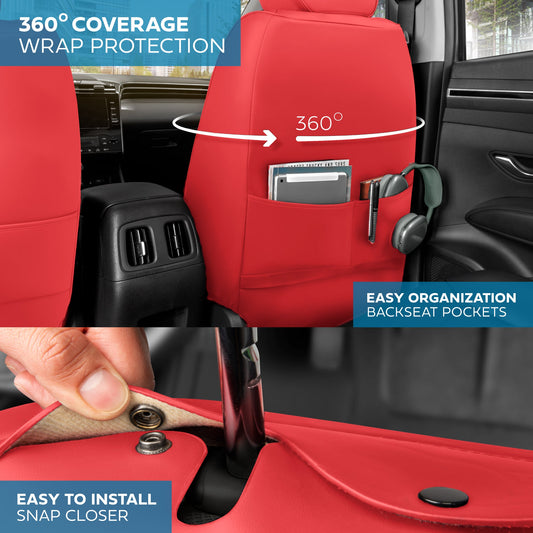 MotorBox Elite Edition Faux Ledersitz Abdeckungen für Autos, LKW und SUV - 2 Red Car Sitz Abdeckungen für Vordersitze - Universal Fit Car Zubehör Automotive Interior Cover Protector für die meisten Fahrzeuge