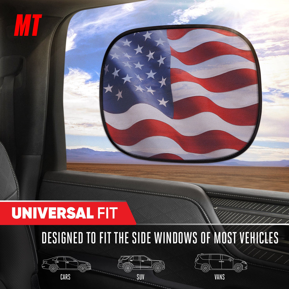 MotorTrend 2-Pack EasyCling Amerikanisches US-Flaggenfenster Sonnenschirme (18' x 14')
