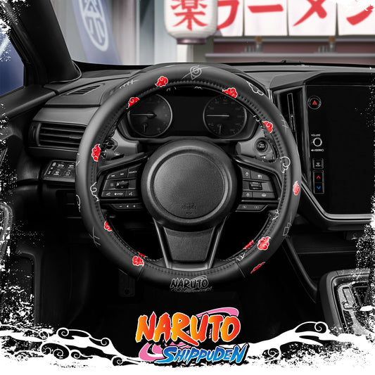 Naruto Shippuden Car Lenkrad Abdeckung, 15 Zoll Anime Lenkrad Abdeckung, gepolsterte Soft Comfortable Cover Anime Car Zubehör für Männer Frauen, Akatsuki