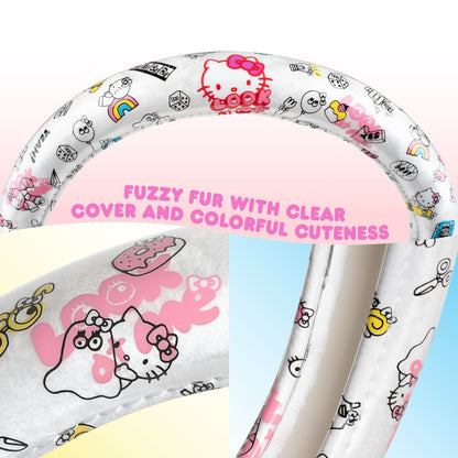 Hallo Kitty Lenkrad Abdeckung, Offizielle Sanrio Auto Lenkrad Abdeckung mit Universalgröße 14.5 - 15.5, Niedlich Weißes Lenkrad Abdeckung für Frauen, Hallo Kitty Auto Zubehör (Hallo Kitty Look At Me)