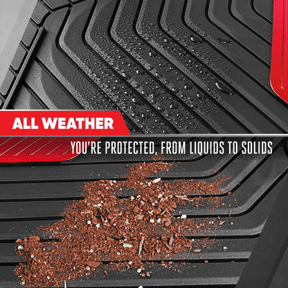Motor Trend MetallicGuard Car Bodenmatten Volles Set - Langlebige Gummibodenmatten mit rotem Metallic Ferse Pad, Allwetter-Innenschutz für Vorder- und Rückseite mit rutschfester Rückseite