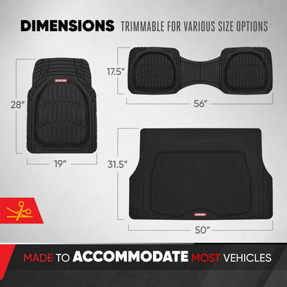 MotorTrend 4-Stück FlexTough Deep Dish Vorderbodenmatten, Hinterbodenmatte und Trunk / Cargo Mat - Heavy Duty, All Weather, Trim to Fit
