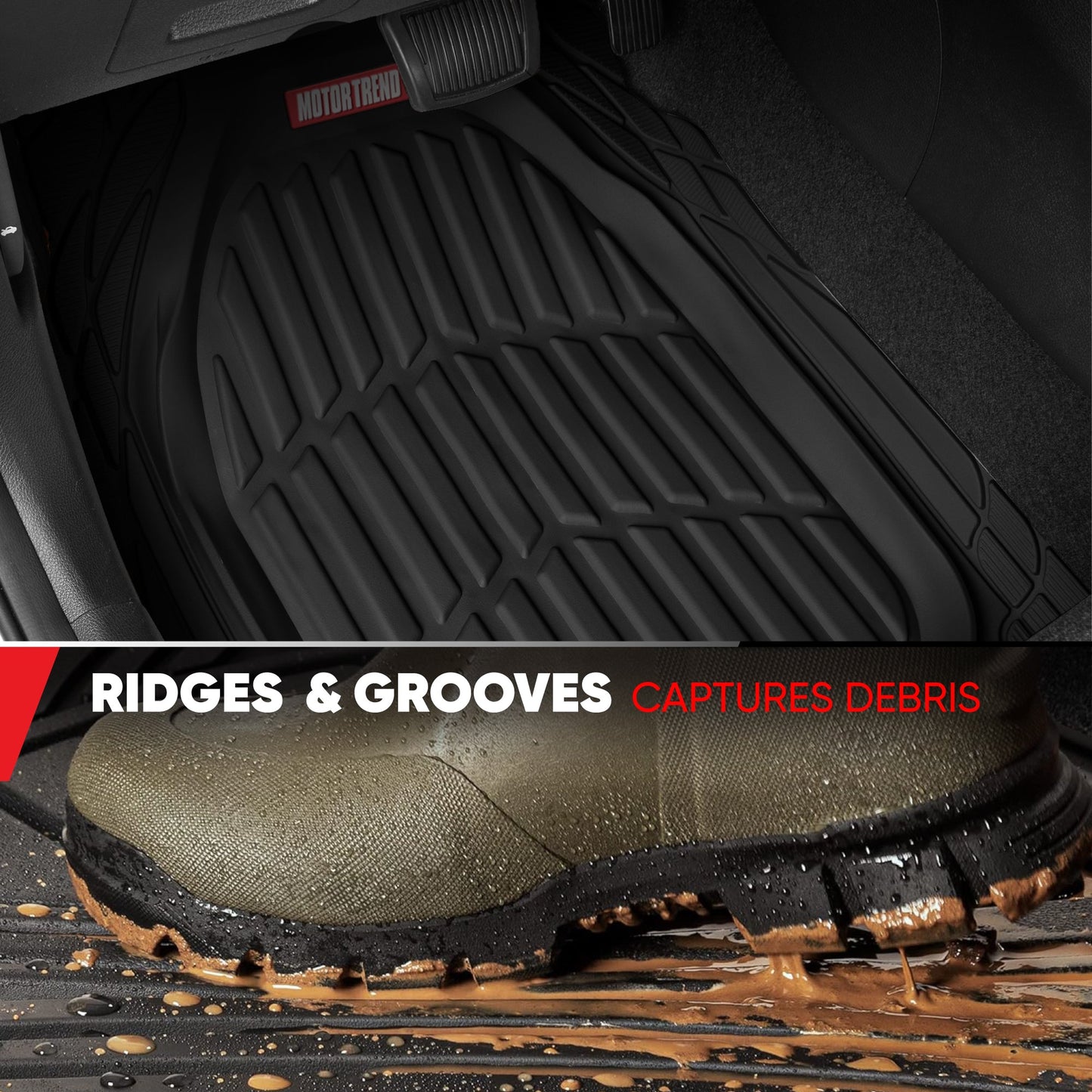MotorTrend 4-Piece 3-Rows FlexTough Deep Dish Vorderbodenmatten, Mittelbodenmatten und Hinterbodenmatte