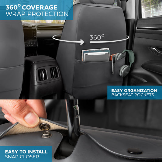 MotorBox Elite Edition Faux Leder & Suede Sitzbezüge für Autos, LKW & SUV - 2 Holzkohle Autositzbezüge für Vordersitze - Universal Fit Car Zubehör Automotive Interior Protector für Autos