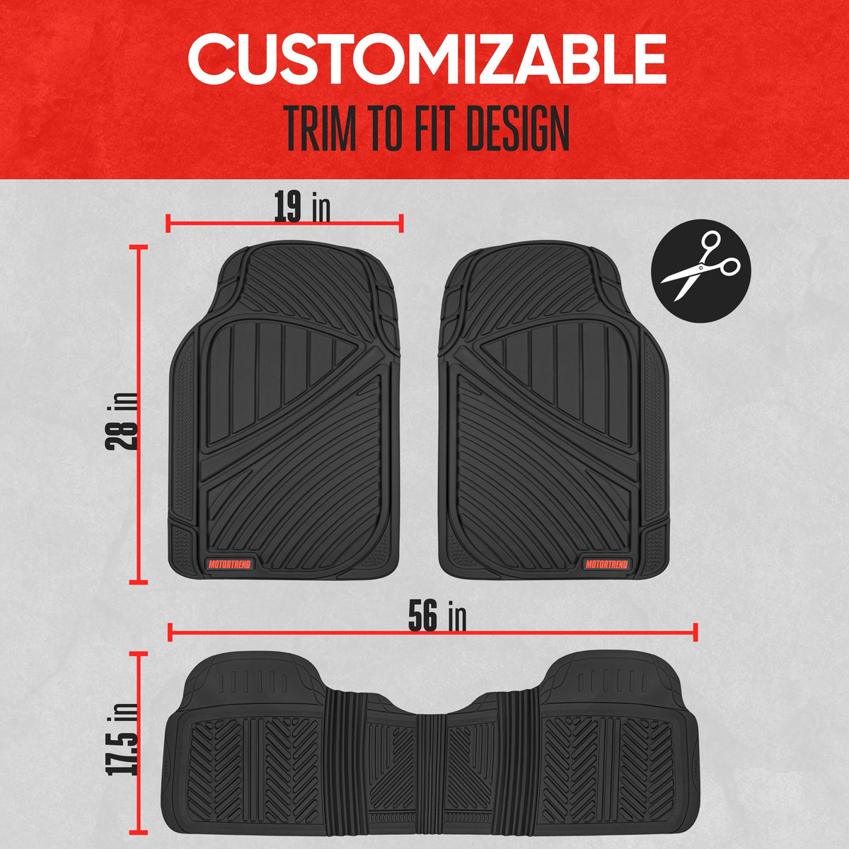 MotorTrend 3-Stück FlexTough Performance Deep Channel Front Floor Matts und Rear Floor Mat - Heavy Duty, All Weather, Trimm to Fit