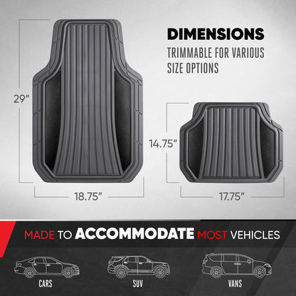 Motor Trend ChromeTech Autobodenmatten Volles Set - Langlebige Gummibodenmatten für Autos mit zwei Ton Akzent, All Wetter Innenschutz für Vorder- und Rückseite mit rutschfester Rückseite, grau / schwarz