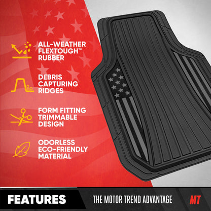 Motor Trend Flag Bodenmatten Volles Set - Langlebige schwarze Gummi Auto Bodenmatten für LKW Autos SUV mit zwei Ton Akzent, All Wetter Innenschutz für Front und Rückseite mit rutschfestem Rücken, Black Gloss - Flagge Schwarz / Gray