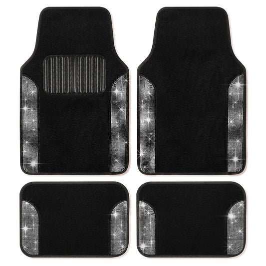 Carbella 4-Piece Diamond Bling Vorderbodenmatten und Hinterbodenmatten - weiß