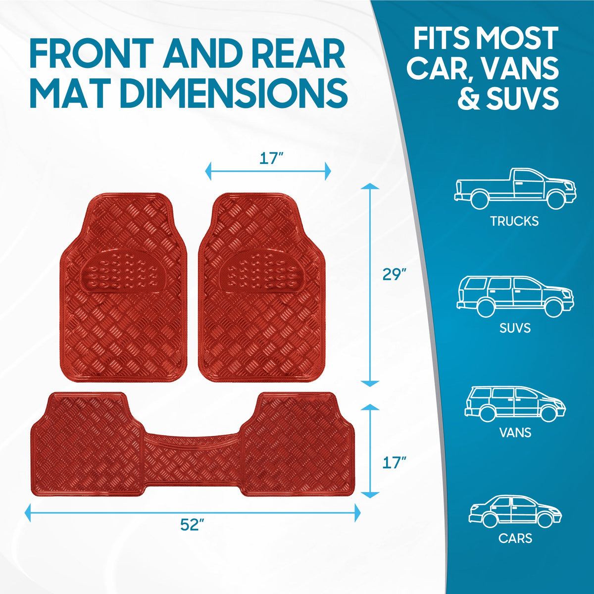 BDK 3-Stück Transluzente Metallic-Look Front Floor Mat und Hinterboden Mat - Heavy Duty, All Weather