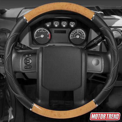 MotorTrend Holzkorn Weiches Ledergrifflenkrad für große Rigs, Anhänger, LKW (Fits 18')