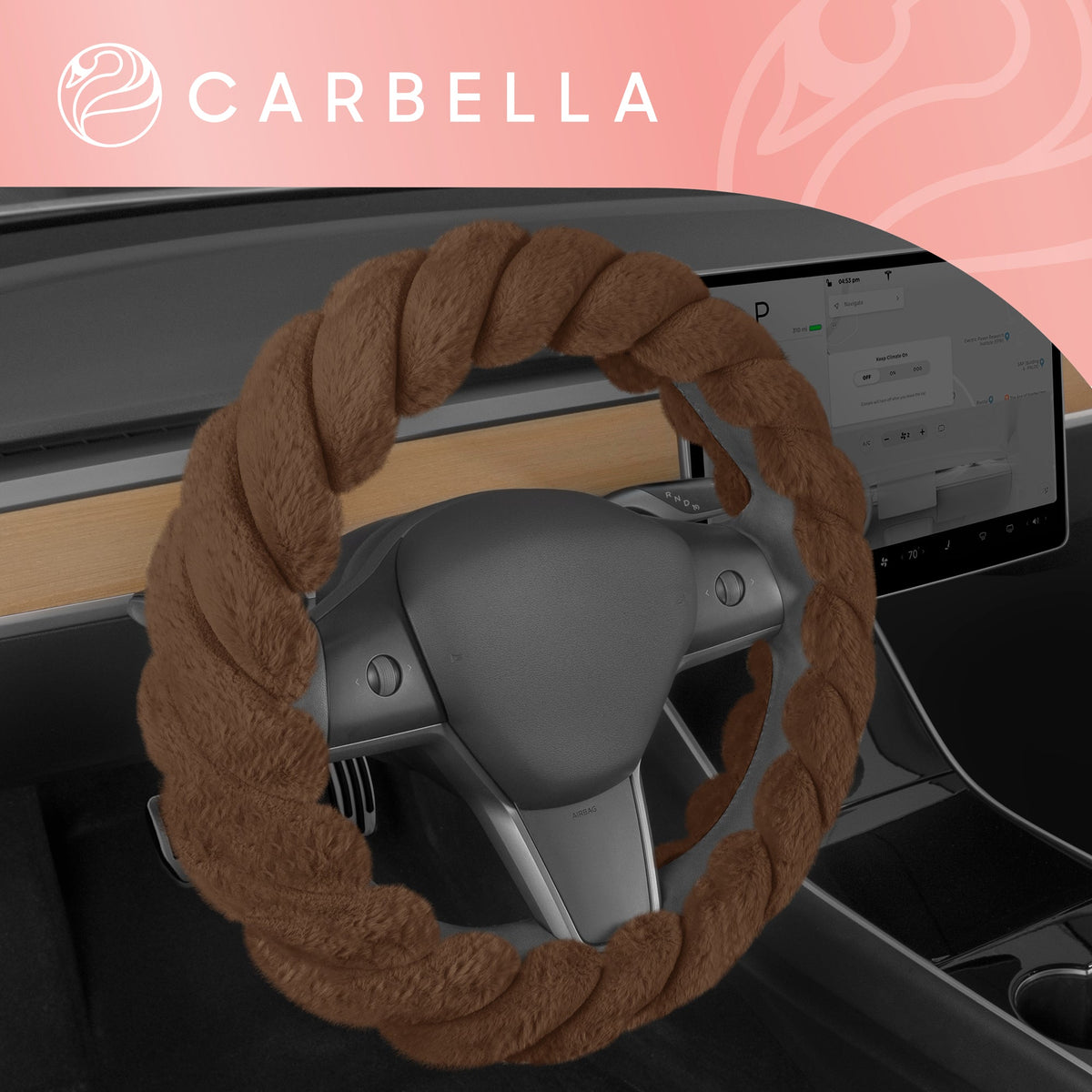 Carbella Twisted Plüsch Pelz Lenkrad Abdeckung (Fits 14.5' - 15.5')